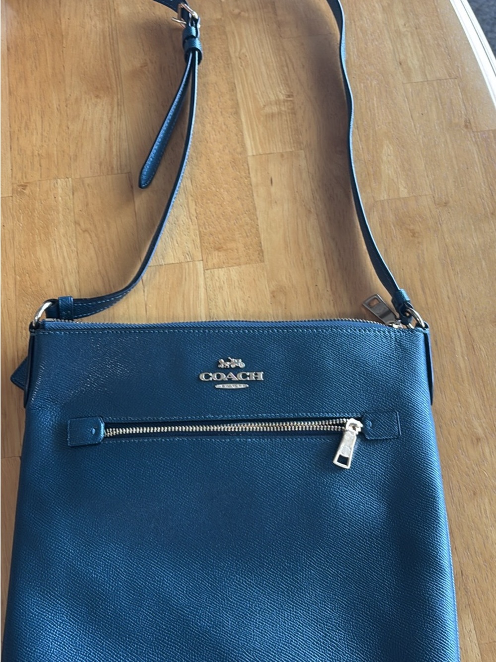 Coach Teal Pebbled Leather Crossbody with Gold Hardware